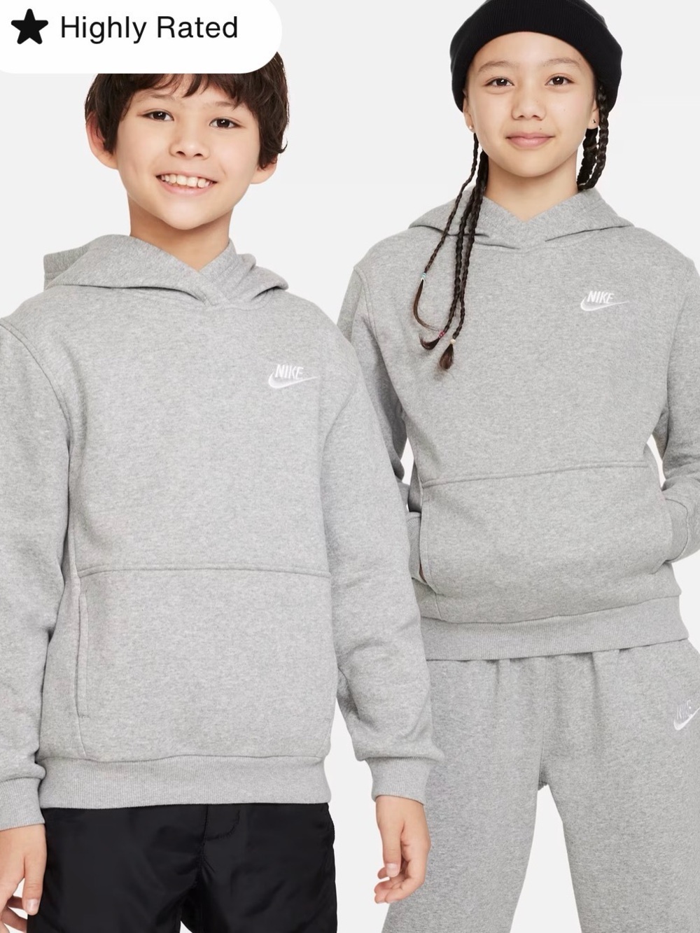 Nike Club Fleece Kids Pullover Hoodie Grey with White Swoosh XL